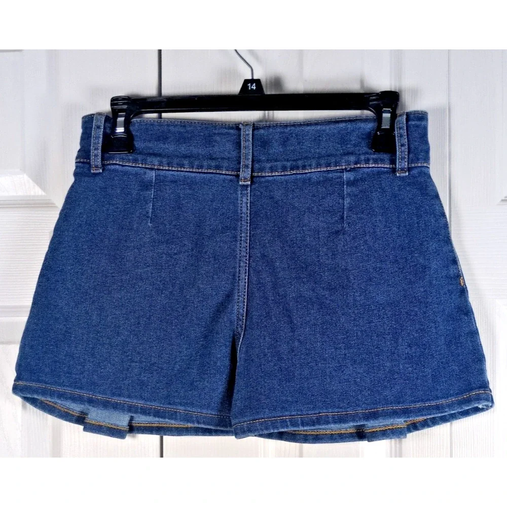 Levi's Girls High Rise Skort Size 14 Blue Denim Stretch Pleated A-Line Shorts NW